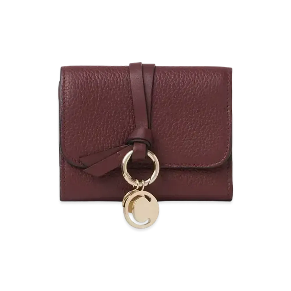 Chloe Alphabet Small Tri-Fold Wallet With Leather Link In Grained & Shiny Calfskin "Burgundy"