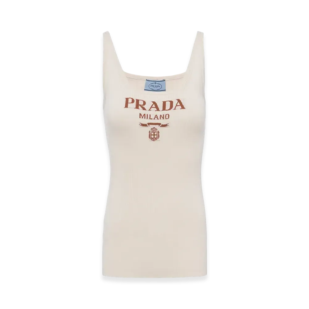 PRADA Women's Silk Tank Top Logo "Ivory"