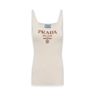 PRADA Women's Silk Tank Top Logo "Ivory"