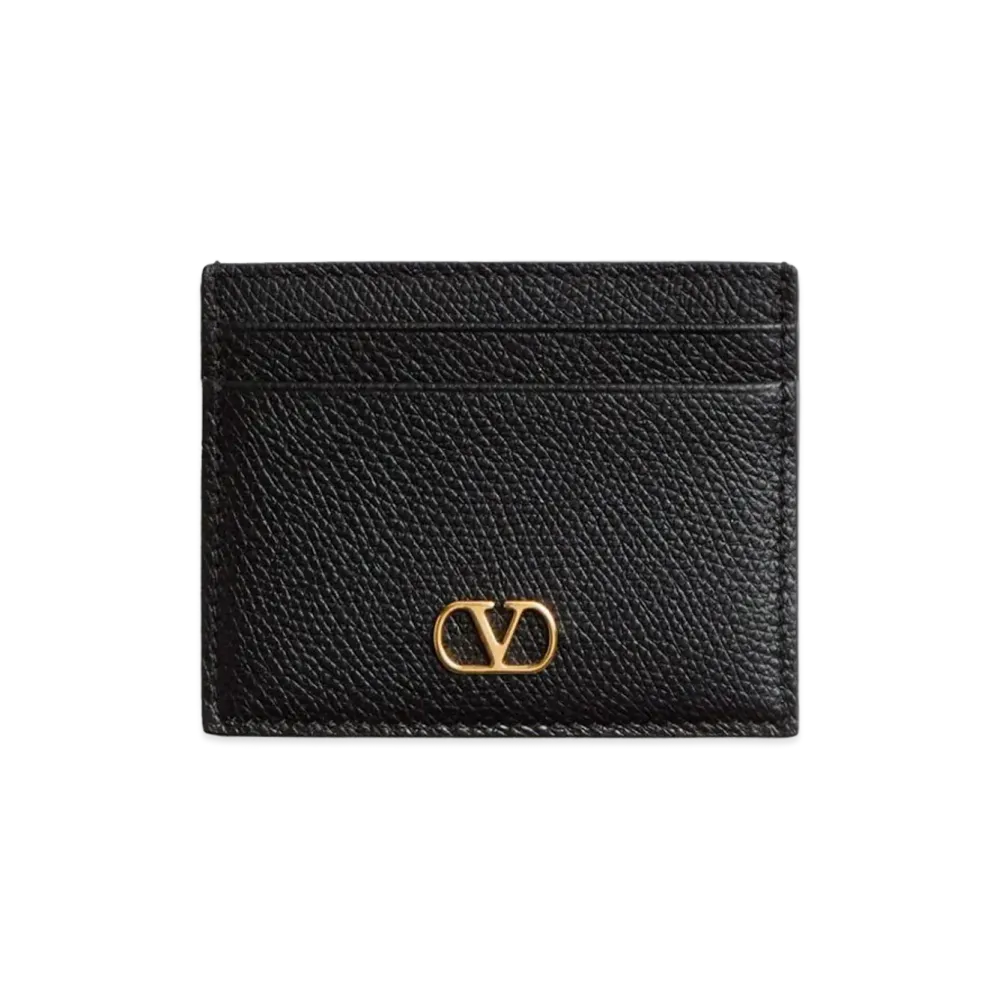 Valentino Women's V Logo Signature Grainy Leather Card Holder "Black"
