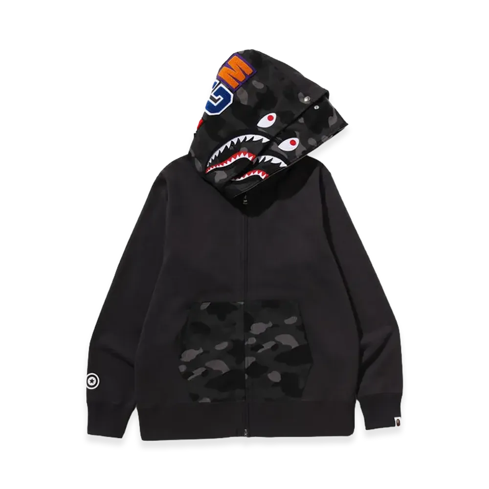 A BATHING APE Color Camo Shark Full Zip Double Hoodie "Black"
