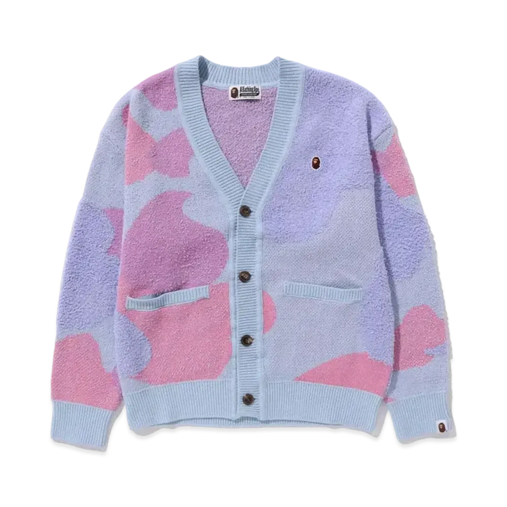 A BATHING APE Ladies Liquid Camo Knit Cardigan "Purple"