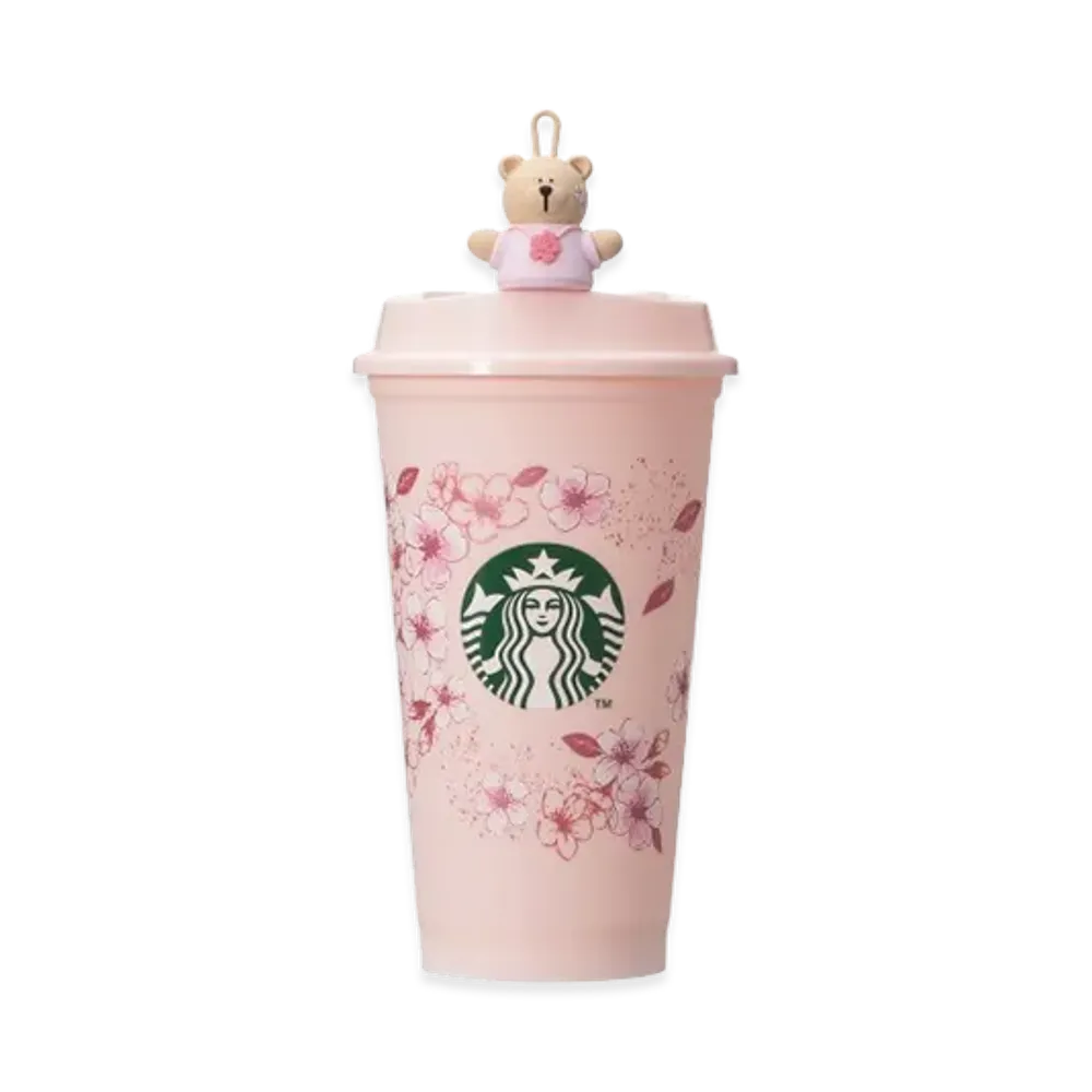 STARBUCKS SAKURA 2026 Reusable Cup 473ml + SAKURA 2026 Reusable Cup Drink Hole Cap Bearista "Pink"