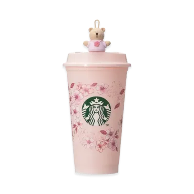 STARBUCKS SAKURA 2026 Reusable Cup 473ml + SAKURA 2026 Reusable Cup Drink Hole Cap Bearista "Pink"