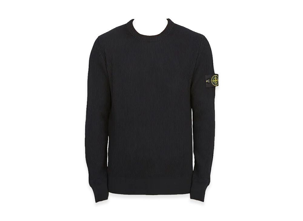 ストーンアイランド フルリブ ウール クルーネック ニット "ネイビー"