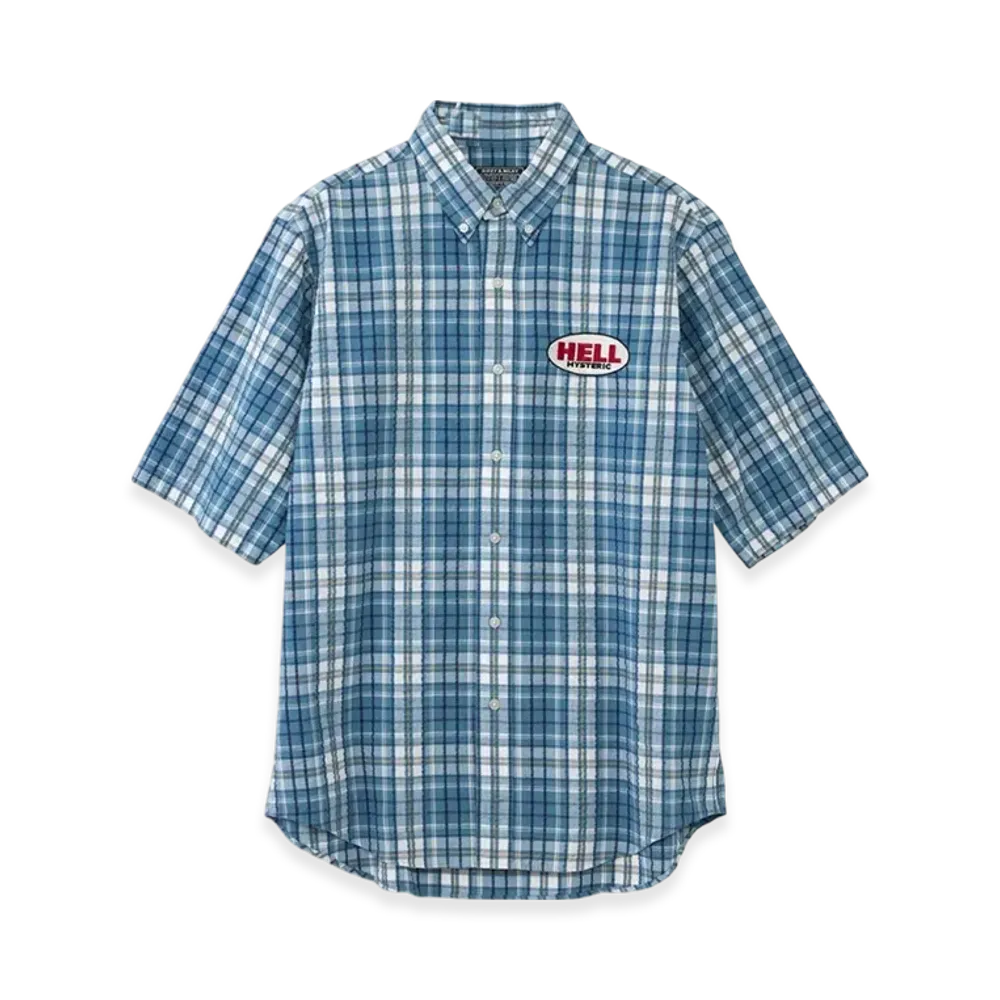 HYSTERIC GLAMOUR Hysteric Hell Embroidered Button Down Shirt "Blue"