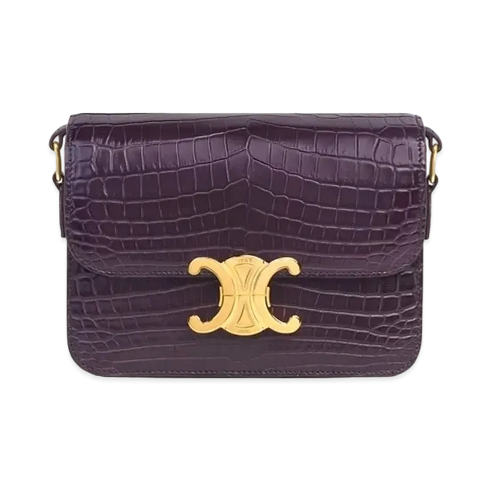 CELINE Teen Triomphe Bag in Crocodile "Aubergine"