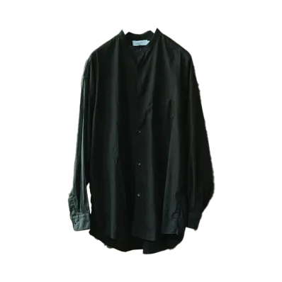 Graphpaper Deep Black Dyed Broad L/S Oversized Band Collar Shirt "Deep Black"