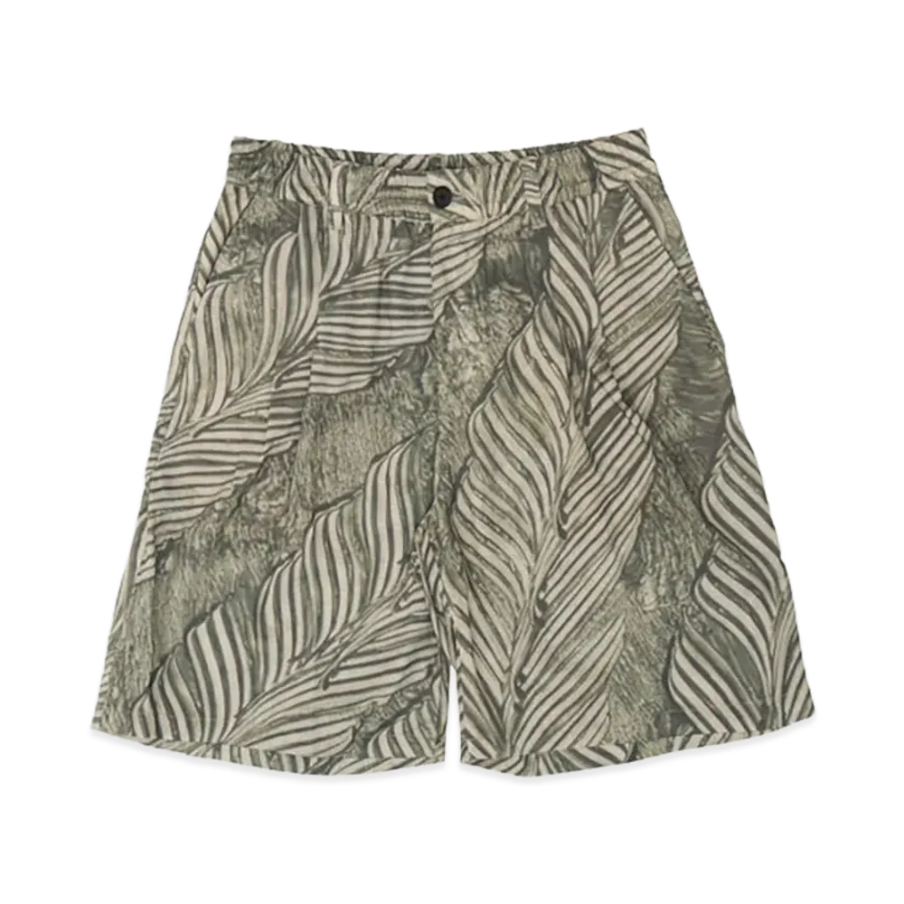 YOKE Leaf Pattern Printed Rayon 2Pleated Easy Shorts "Ivory"