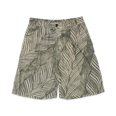 YOKE Leaf Pattern Printed Rayon 2Pleated Easy Shorts "Ivory"