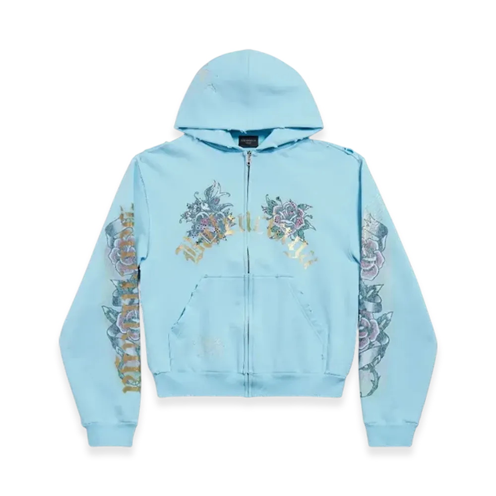 BALENCIAGA Tacky Tattoo Zip Up Hoodie Small Fit "Blue"