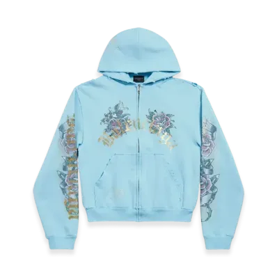 BALENCIAGA Tacky Tattoo Zip Up Hoodie Small Fit "Blue"