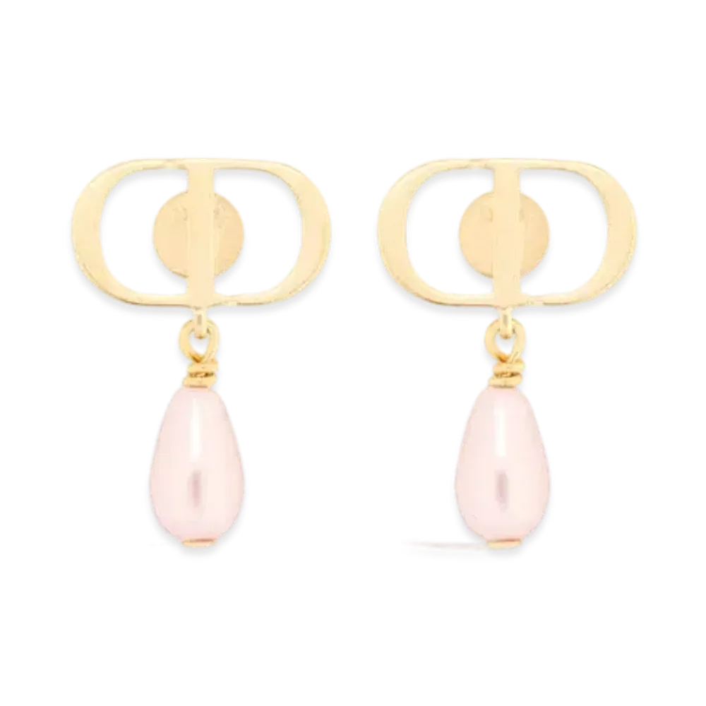 Dior Petit CD Earrings Metal and Resin Pearls "Gold/Iridescent Pink"