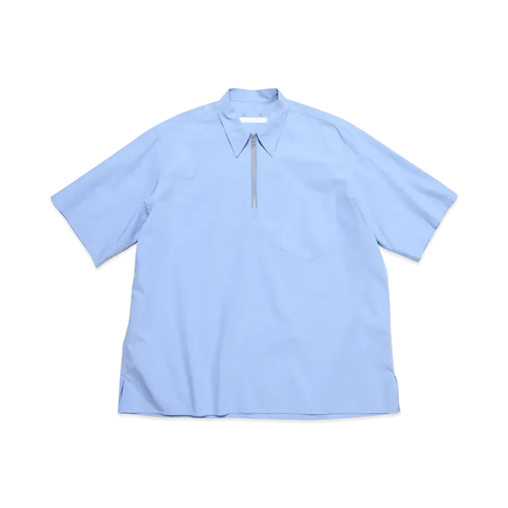 SOPHNET. Organic Cotton Half Zip S/S Shirt "Light Blue"