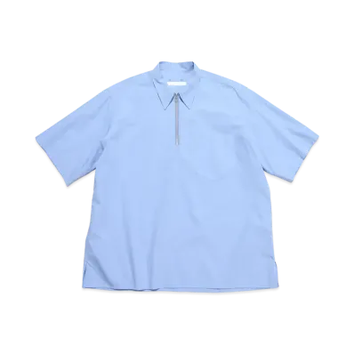 SOPHNET. Organic Cotton Half Zip S/S Shirt "Light Blue"