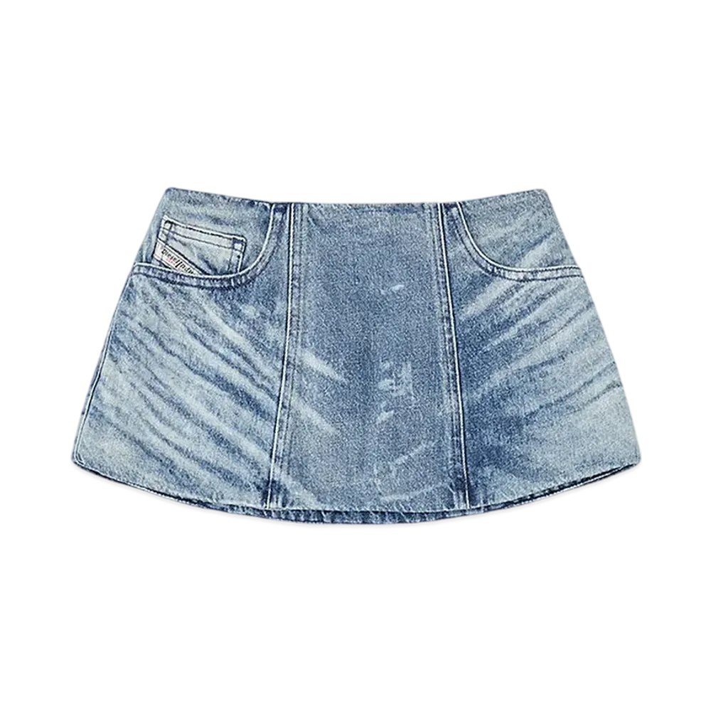 Diesel De-Nora-Fsh Belt Skirt In Lasered Cotton-Hemp Denim "Medium Blue"