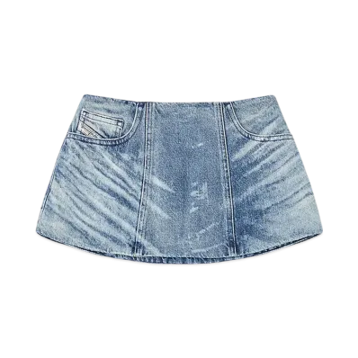 Diesel De-Nora-Fsh Belt Skirt In Lasered Cotton-Hemp Denim "Medium Blue"