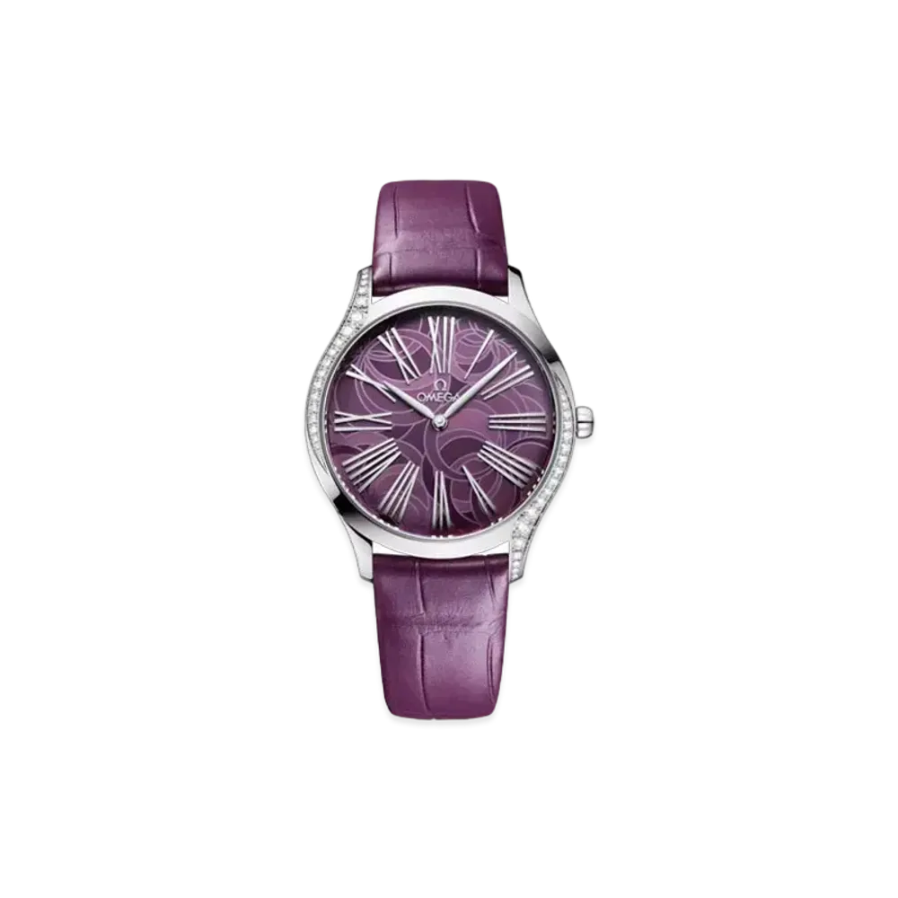 OMEGA De Ville Tresor Diamonds Alligator Leather Strap 36MM "Stainless Steel/Violet" 428.18.36.60.10.003