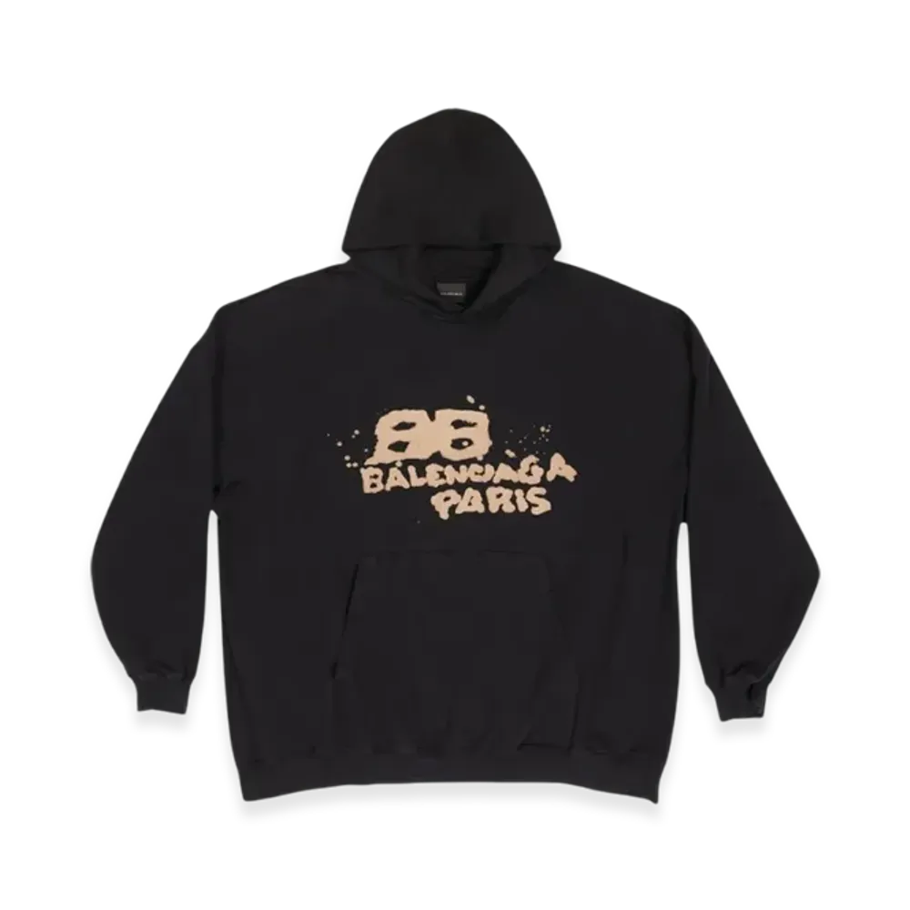 BALENCIAGA Women's Hand Drawn BB Icon Hoodie Large Fit "Black"