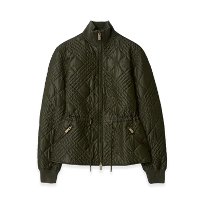 Burberry Women's Micro Check Stitch Nylon Wakerley Jacket "Marsh Green"