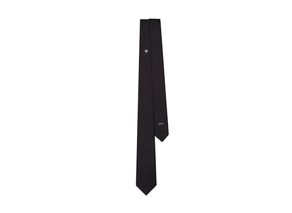Dior Tie with Bee Motif Silk "Black"