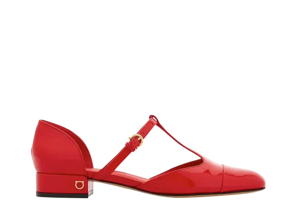 Salvatore Ferragamo Women's T Strap Ballerina "Flame Red"