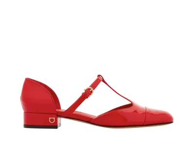 Salvatore Ferragamo Women's T Strap Ballerina "Flame Red"
