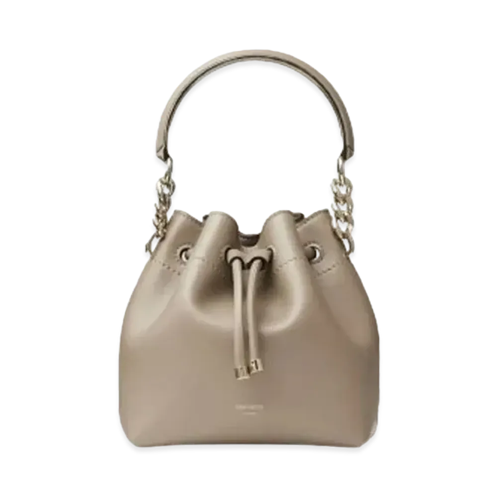 Jimmy Choo Bon Bon Bucket/S Leather Bucket Bag With Light Gold Hardware "Taupe/Light Gold"