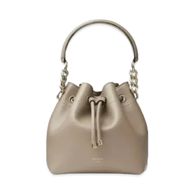 Jimmy Choo Bon Bon Bucket/S Leather Bucket Bag With Light Gold Hardware "Taupe/Light Gold"