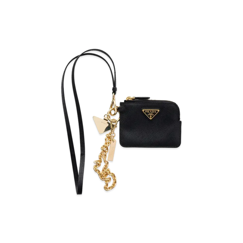 PRADA Saffiano Leather Card Case with Shoulder Strap "Black"