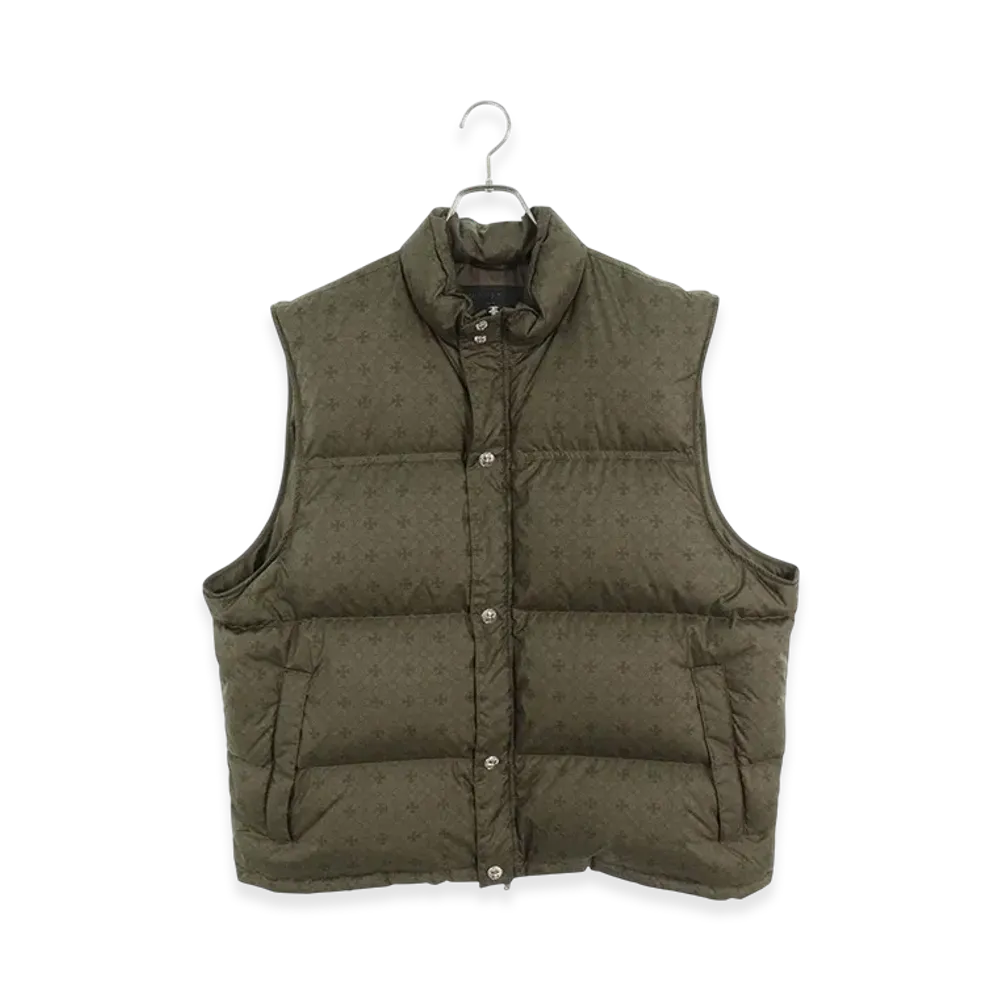Chrome Hearts Stiff CH Plus All Over Pattern Crossball Button Nylon Down Vest "Khaki"