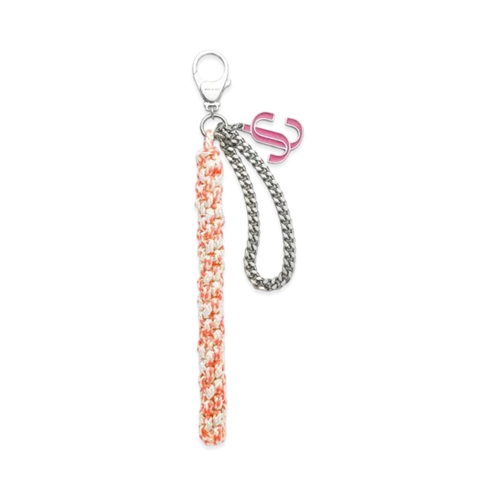 Jimmy Choo Braided Rope Charm Braided Rope Bag Charm "Orange/Candy Pink/Silver"