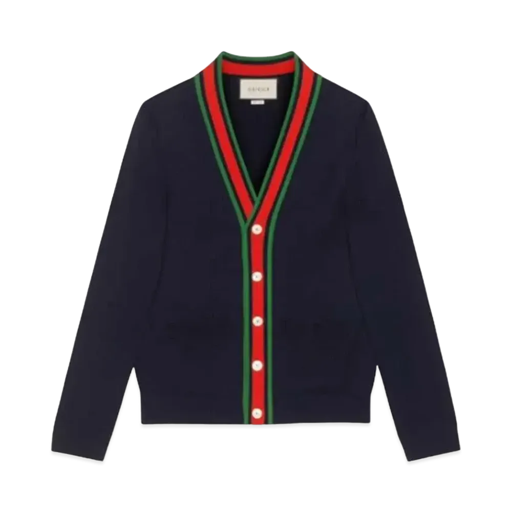 GUCCI Men's Wool Knit Cardigan "Blue"