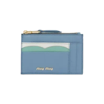 MIU MIU Madras Color Leather Card Holder "Light Blue/Aquamarine"