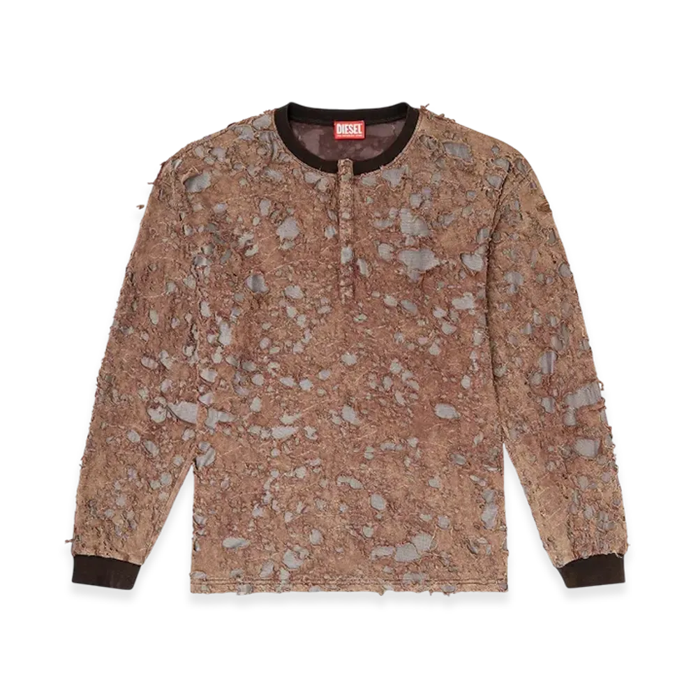 Diesel T-Overt Long-Sleeve T-Shirt In Destroyed Jersey "Brown"