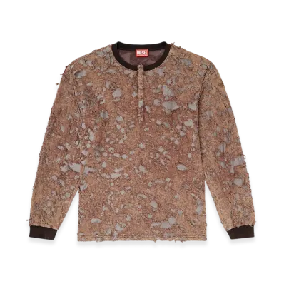 Diesel T-Overt Long-Sleeve T-Shirt In Destroyed Jersey "Brown"