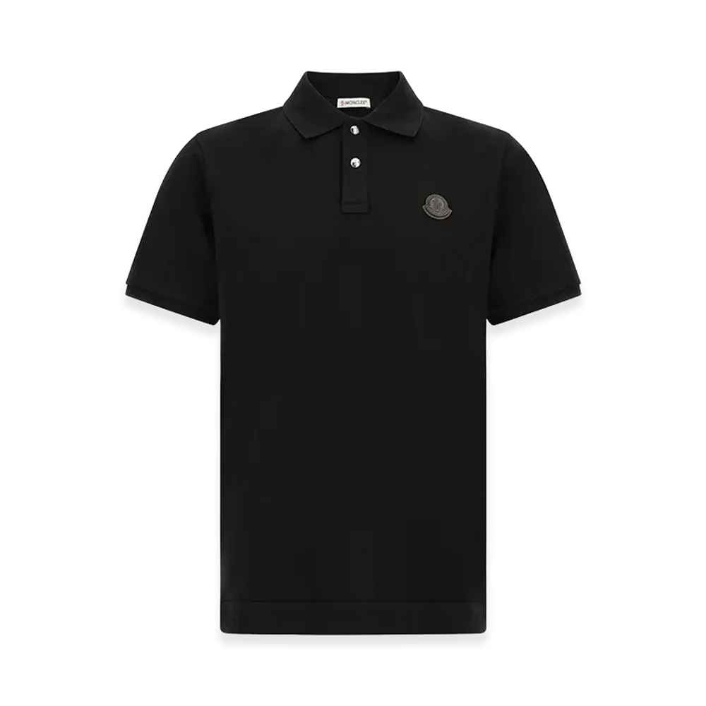 MONCLER Leather Logo Patch Polo Shirt "Black"