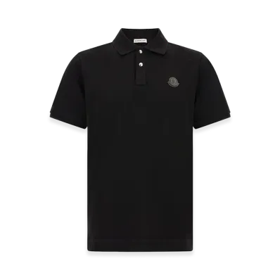MONCLER Leather Logo Patch Polo Shirt "Black"
