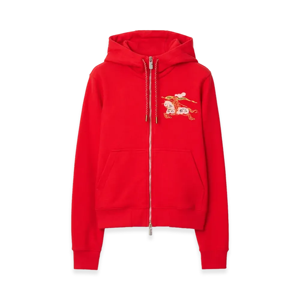 Burberry Women's Cotton Zip Hoodie "Crayon Red"