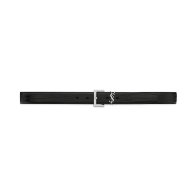 Saint Laurent Monogram Belt With Square Buckle In Lizard-Embossed Leather "Black"