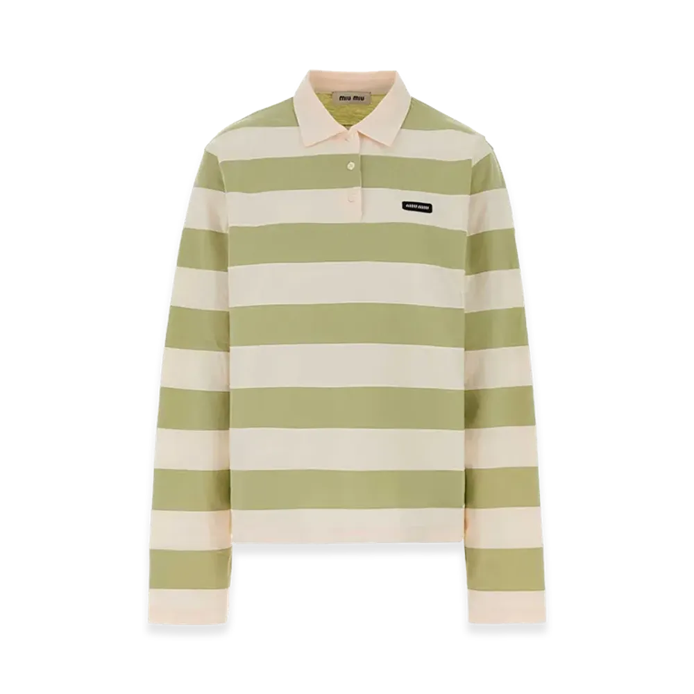 MIU MIU Women's Embroidered Cotton Polo Shirt "Stripped"