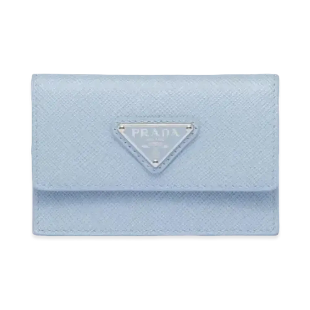 PRADA Saffiano Leather Card Case "Pale Blue"