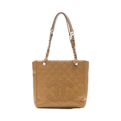 CHANEL PST Matelasse Chain Tote Bag Caviarskin "Camel/Gold"