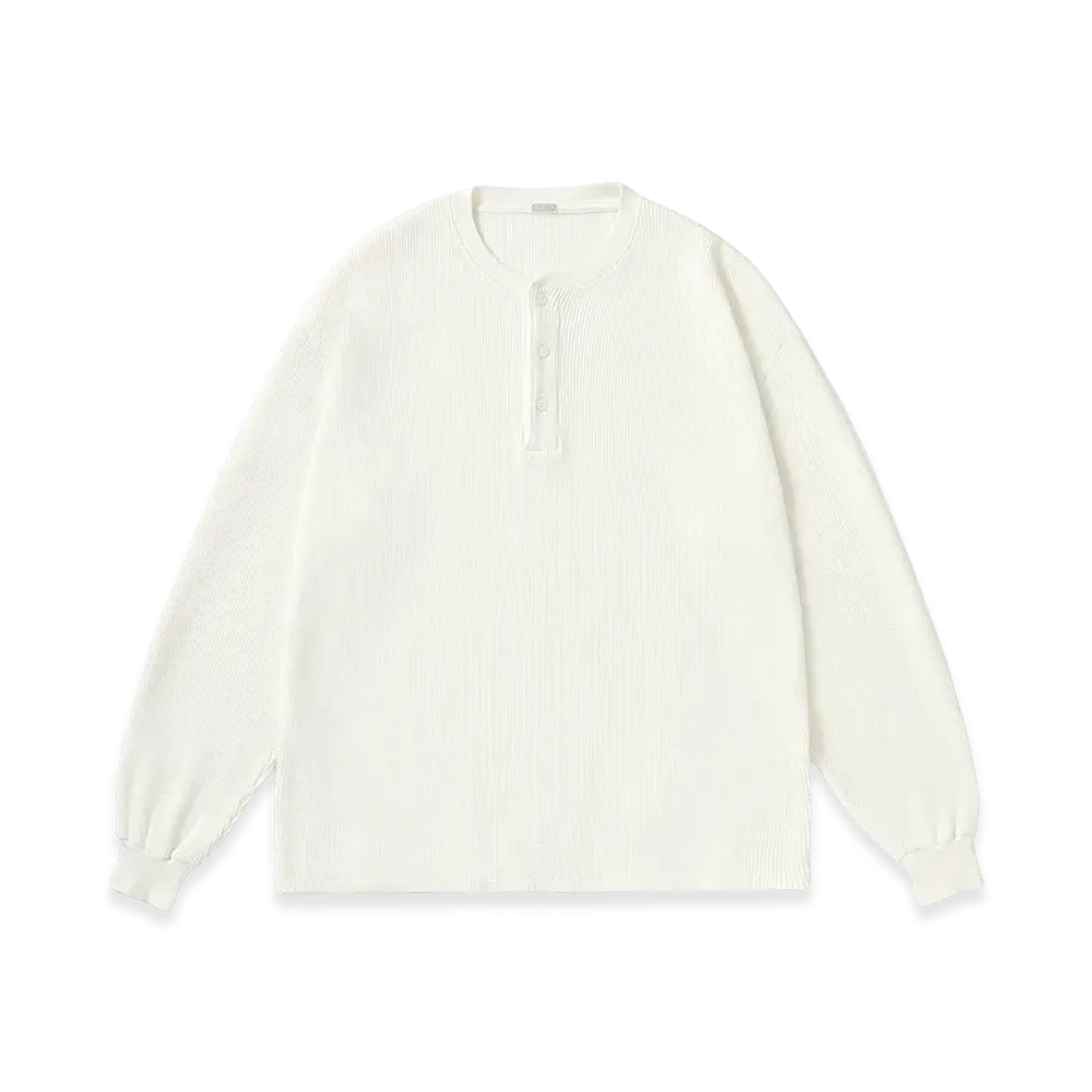 A.PRESSE Cashmere Blend Waffle Long Sleeve Henley Neck Shirt "White"