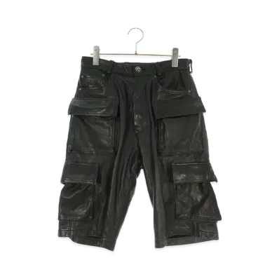 Chrome Hearts Cross Ball Button Fatigue Leather Half Pants "Black"