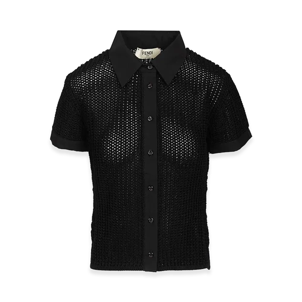 FENDI Women's Mesh Short Sleeve Shirt "Black"