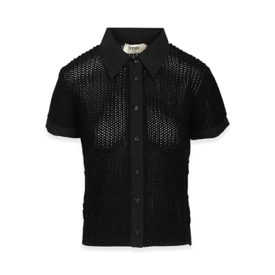 FENDI Women's Mesh Short Sleeve Shirt "Black"