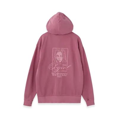 X-Girl Women's Pigment Dyed Face And Logo Square Patch Zip Up Sweat Hoodie "Pink"
