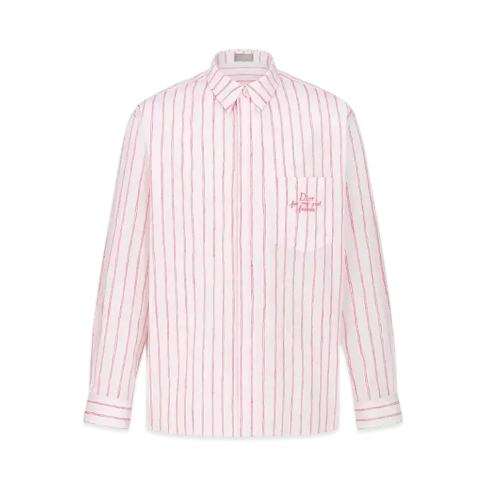 Dior Men's Dior and Hylton Nel Oversized Shirt Cotton Poplin with Stripes "White/Pink"