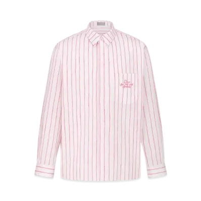 Dior Men's Dior and Hylton Nel Oversized Shirt Cotton Poplin with Stripes "White/Pink"